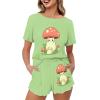 Upetstory Mushroom Cat Pajama for Womens Lounge Wear Short Sleeve T Shirt with Shorts Summer Two-Piece Pjs Sets Sleepwear Nightwear Home Clothes Holiday Jogger Party 3X view 1