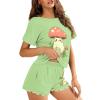 Upetstory Mushroom Cat Pajama for Womens Lounge Wear Short Sleeve T Shirt with Shorts Summer Two-Piece Pjs Sets Sleepwear Nightwear Home Clothes Holiday Jogger Party 3X view 3