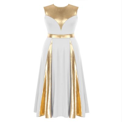 Sinleey Women's Color Block Praise Dance Dress Sleeveless Lyrical Dance Costume Worship Liturgical Dancewear White Large