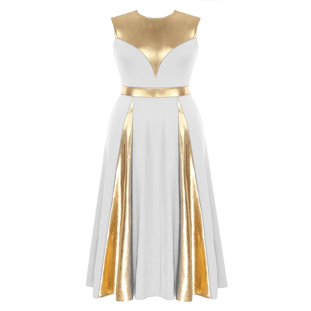 Sinleey Women's Color Block Praise Dance Dress Sleeveless Lyrical Dance Costume Worship Liturgical Dancewear White Large