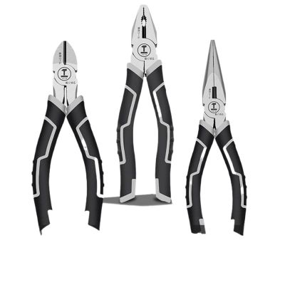 Electrician multifunctional universal steel wire pliers, pointed nose pliers, electrical metal processing tools (Color : 2-piece setA)