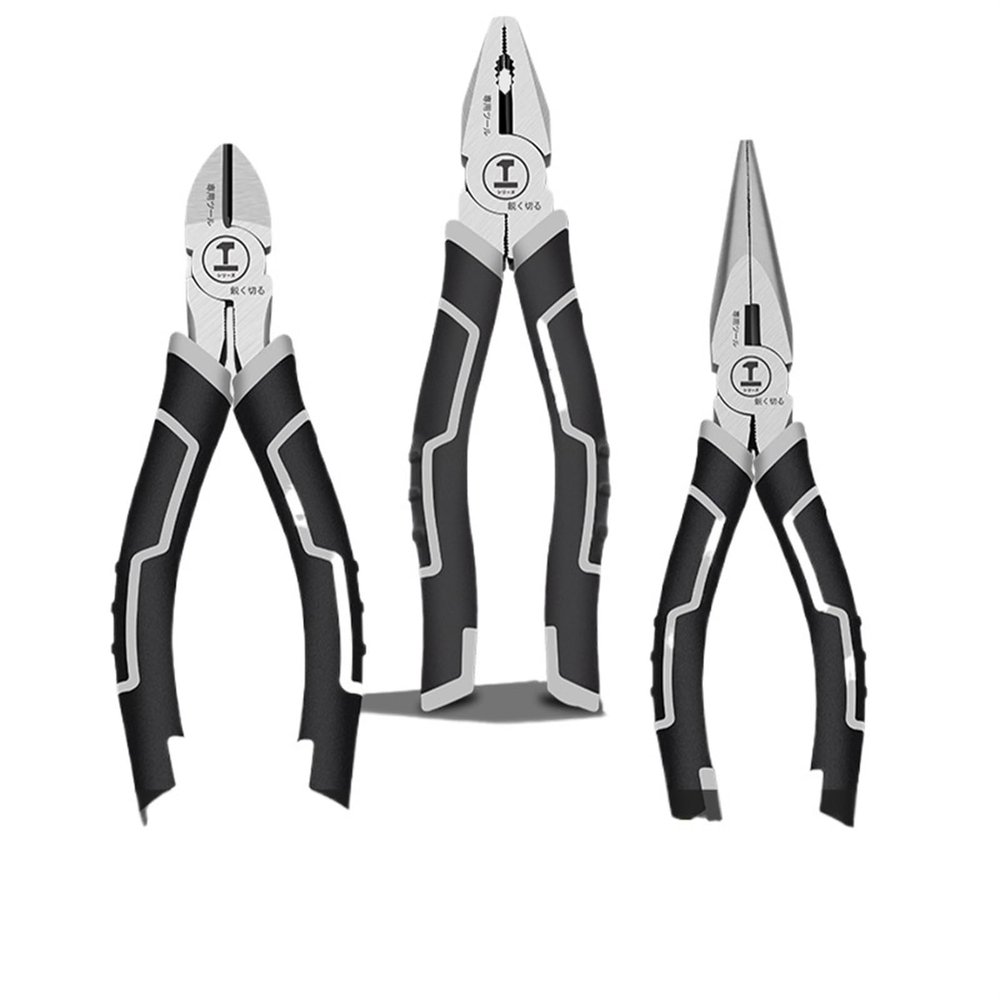 Electrician multifunctional universal steel wire pliers, pointed nose pliers, electrical metal processing tools (Color : 2-piece setA)
