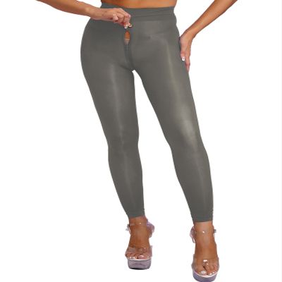 Agoky Women's Tights High Waist Pantyhose Hosiery Seamless Silk Tights Zipper Crotch Footed Tights Grey&Footless Large