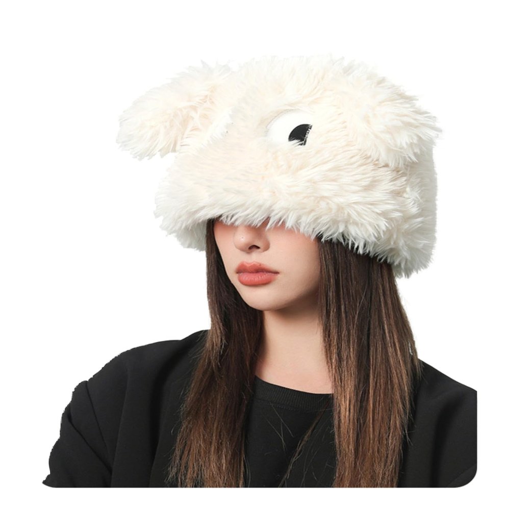 Winter Cute Plush Hat Children's Cartoon Dog Long Ear Ear Protection Headband Hat Korean Version Versatile Warmth White