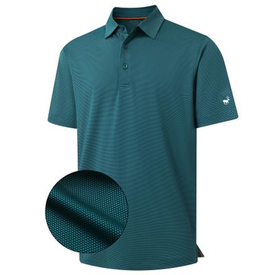 Mens Golf Shirt Quick Dry Performance Moisture Wicking Jacquard Stylish Collared Mens Polo Shirts Short Sleeve Turquoise