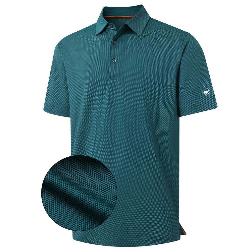 Mens Golf Shirt Quick Dry Performance Moisture Wicking Jacquard Stylish Collared Mens Polo Shirts Short Sleeve Turquoise