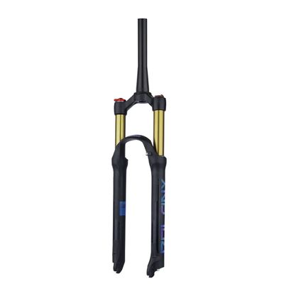 26/27.5/29" Mountain bike Air Suspension Fork Shock Absorber Rebound Adjustment Tapered Tube QR 9mm Travel 125mm Manual Lockout Disc Brake Magnesium Alloy Forks ( Color : Gold+Black , Size : 27.5" )