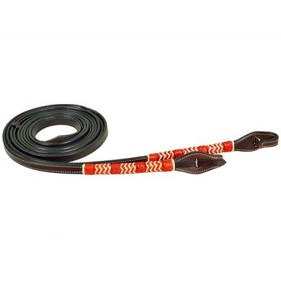 BAR H EQUINE Western Horse 8ft Red Rawhide Braiding American Leather Split Reins