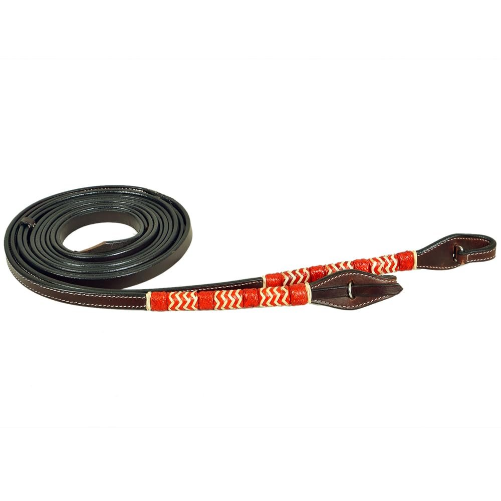 BAR H EQUINE Western Horse 8ft Red Rawhide Braiding American Leather Split Reins