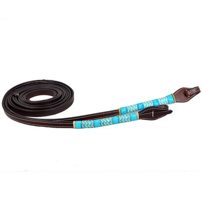 BAR H EQUINE Western Horse 8ft Turquoise Rawhide Braiding American Leather Split Reins
