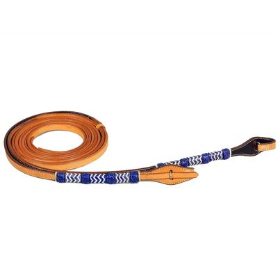 BAR H EQUINE Western Horse 8ft Blue Rawhide Braiding American Leather Split Reins