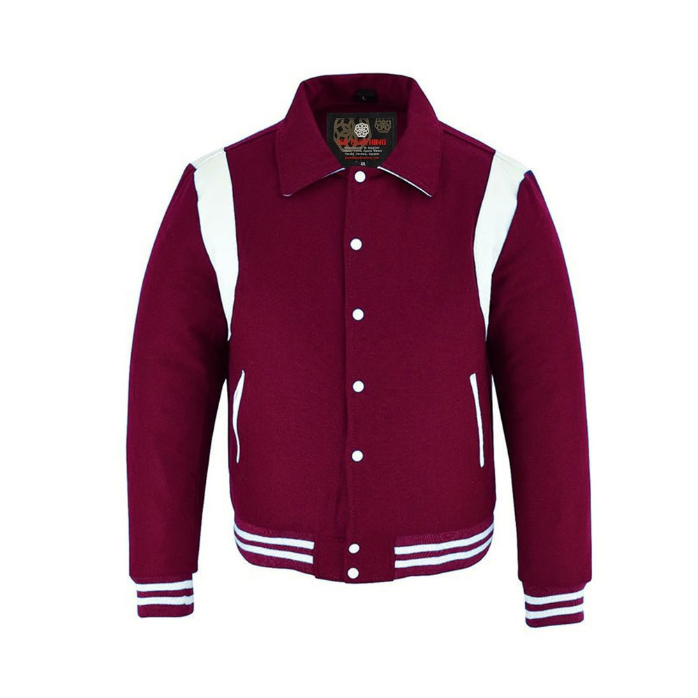 KU CLOTHING Men's Varsity Jacket Regular Fit Casual Letterman Baseball Bomber Jackets Maroon (US, Alpha, Medium, Regular, Regular, Maroon)