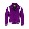 KU CLOTHING Men's Premium Varsity Leather/wool Jacket Collared Made in USA Purple White (US, Alpha, Large, Regular, Regular, Purple) view 2