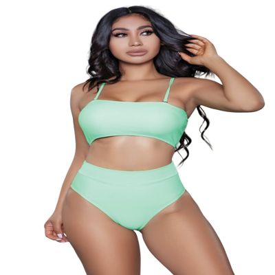 BeWicked Womens Chanity Two-Way Strap Bikini Set, L, Neon Green