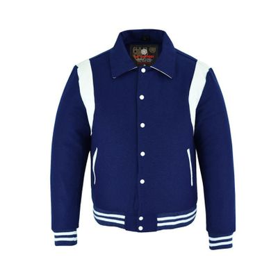 KU CLOTHING Men's Varsity Jacket Letterman Baseball Bomber Collared Jackets Navy Blue (US, Alpha, Medium, Regular, Regular, Navy Blue)
