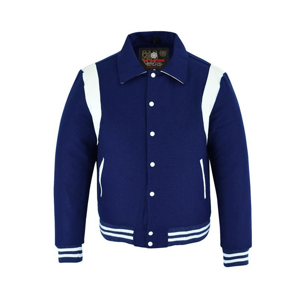 KU CLOTHING Men's Varsity Jacket Letterman Baseball Bomber Collared Jackets Navy Blue (US, Alpha, Medium, Regular, Regular, Navy Blue)