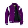 KU CLOTHING Men's Premium Varsity Leather/wool Jacket Collared Made in USA Purple White (US, Alpha, 5X-Large, Regular, Regular, Purple) view 3