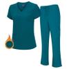 M&M SCRUBS Women's Stretch Scrub Set - Cool V-Neck Top & Cargo Pant, Breathable Moisture Wicking Medical Uniform (Teal, X-Small-Petite) view 1