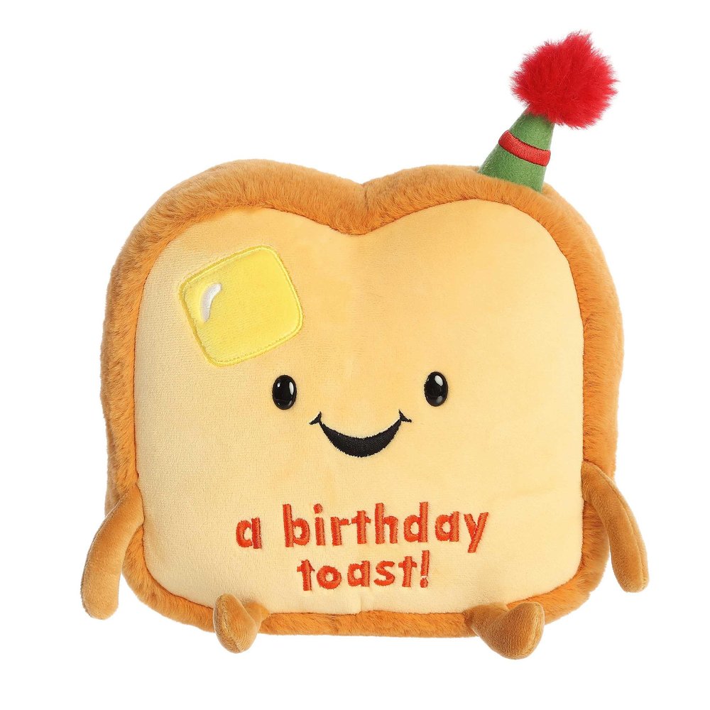Aurora Witty JUST Sayin' A Birthday Toast Stuffed Animal - Expressive Characters for Decorative Charm - Quirky Birthday Gifts for Kids and Adults - Brown 8 Inches