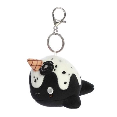 Aurora Enchanting Tasty Peach Cookies & Cream Nomwhal Clip-On Stuffed Animal - Bright & Colorful Design for Room Decor - Perfect for Adults, Kids, and Birthdays - Black 4.5 Inches