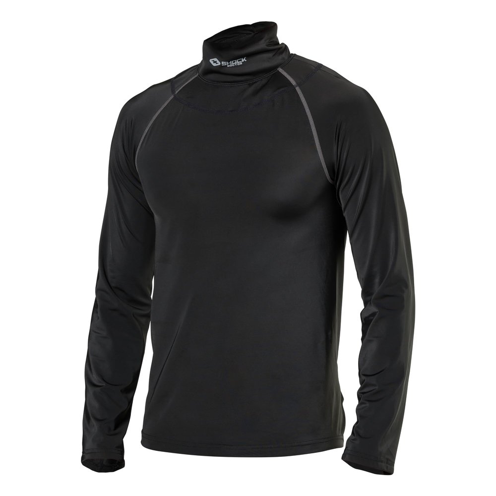 Shock Doctor Youth Boys Compression Shirt with Neckguard for Hockey. Long Sleeves with Integrated Neck Guard. for Youth Boys Black/Grey