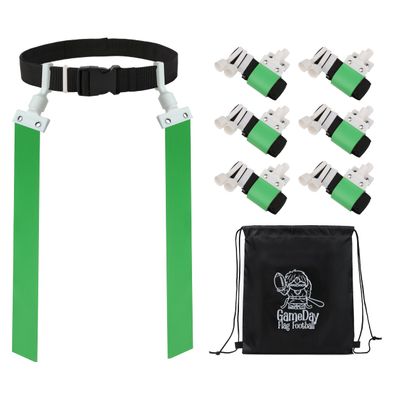 Gameday 6 Player Pop Flag Football Set-Complete w/Flags, Belts and carry Backpack (Green)