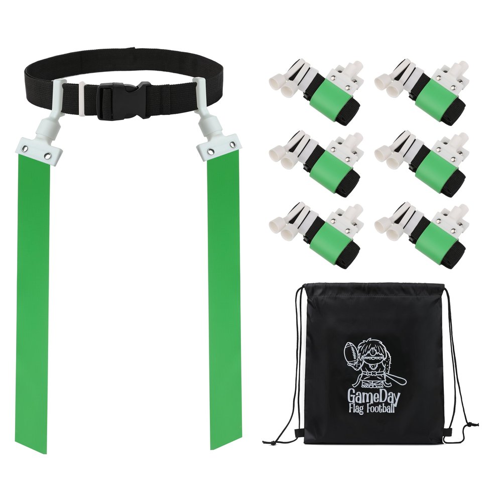 Gameday 6 Player Pop Flag Football Set-Complete w/Flags, Belts and carry Backpack (Green)