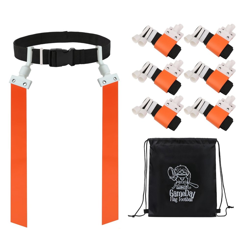 Gameday 6 Player Pop Flag Football Set-Complete w/Flags, Belts and carry Backpack (Orange)