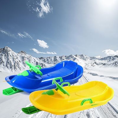 Children's Sledges with Steering Wheel, Two-Person Sledges with Cushions, Plastic Sledges, Sledges with Brake Handrails, Thickened Wear-Resistant Sledges