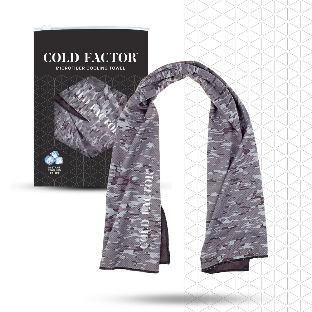 COLD FACTOR Instant Cooling Towel - Sports Cooling Towel with UPF 50+ and Reflective Protection - Moisture Wicking, Chemical-Free Evaporative Cooling for Hot Weather, Runners & Athlete (Camo, 1 Pack)