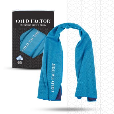 COLD FACTOR Instant Cooling Towel - Sports Cooling Towel with UPF 50+ and Reflective Protection - Moisture Wicking, Chemical-Free Evaporative Cooling for Hot Weather, Runners & Athlete (Blue, 1 Pack)