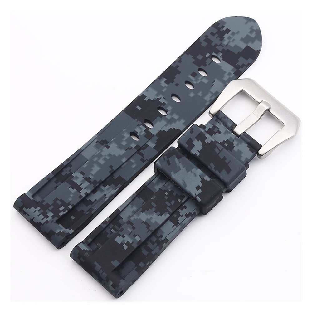 INEOUT Universal 22mm 24mm 26mm Camouflage Colorful Rubber Watch Band Compatible With Men's Watch Watch Strap Compatible With Samsung Gear S3 Classic Panerai (Color : Black Silver buckle, Size :