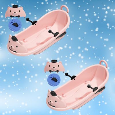 Winter Sledges, Children's Cartoon Bear Sledges, Big Backrest Sledges with Pulleys, Thickened Two-Person Sledges, Frost-Resistant and Wear-Resistant Sledges