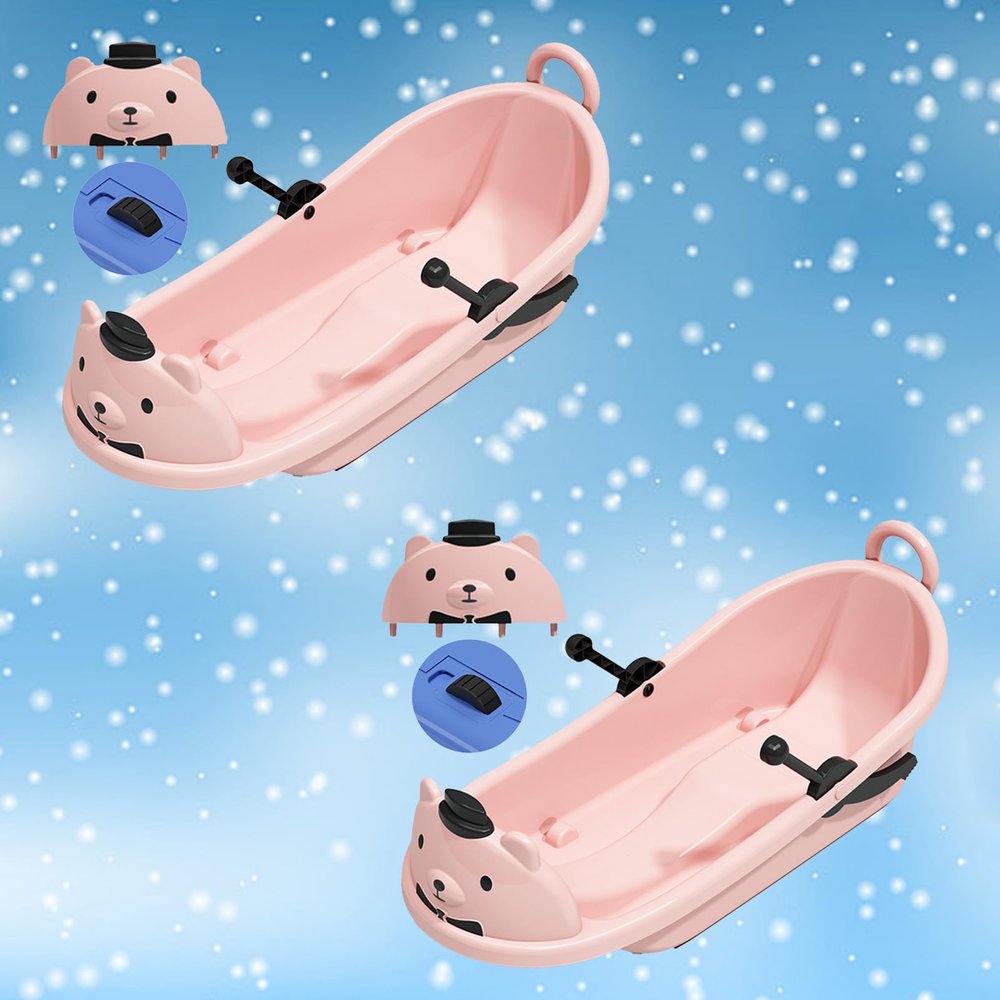 Winter Sledges, Children's Cartoon Bear Sledges, Big Backrest Sledges with Pulleys, Thickened Two-Person Sledges, Frost-Resistant and Wear-Resistant Sledges