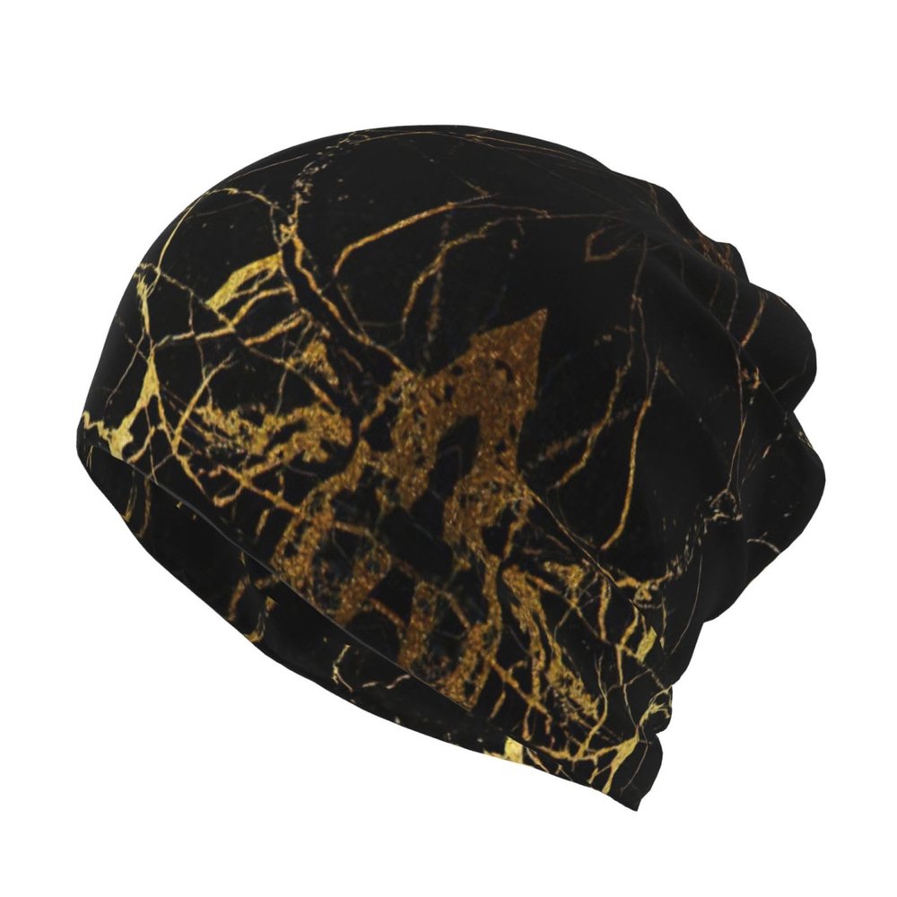Mens Womens Winter Beanie Hat Scarf Set Warm Knit Thick Fleece Lined Cap Neck Warmer,Black Gold Marble Print