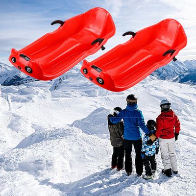 Children's Double Sledges, Winter Sledges, Sledges with Backrests, Thickened Plastic Sledges, Sledges with Brake Pull Rope