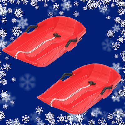 Children's Two-Seater Sledges, Two-Person Winter Sledges, Padded Wear-Resistant Sledges, Sledges with Brakes and Drawstrings