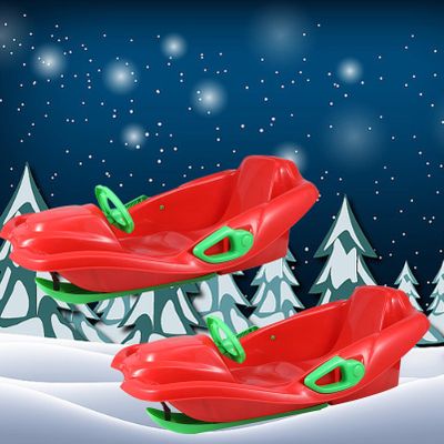 Double Sledges, Children's Sledges, Thickened Winter Sledges, Sledges with Backrests, Plastic Wear-Resistant Sledges