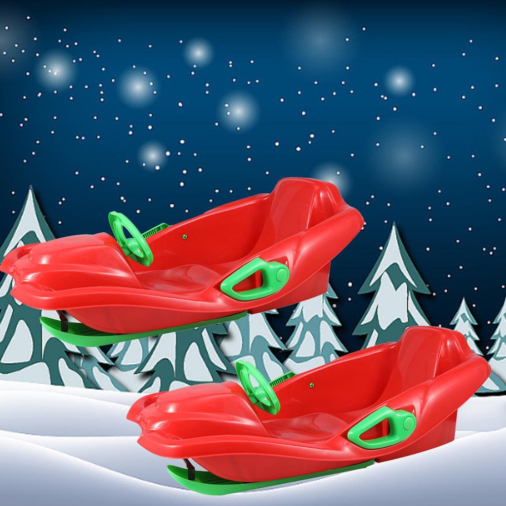 Double Sledges, Children's Sledges, Thickened Winter Sledges, Sledges with Backrests, Plastic Wear-Resistant Sledges