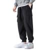 Tie Pants Trend Youth Casual Men's Warm Plus Velvet Overalls Pants Feet Men's Pants Jean Pants (Black, L) view 1