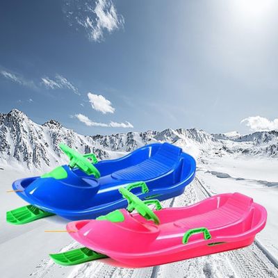 Children's Sledges with Steering Wheel, Two-Person Sledges with Cushions, Plastic Sledges, Sledges with Brake Handrails, Thickened Wear-Resistant Sledges