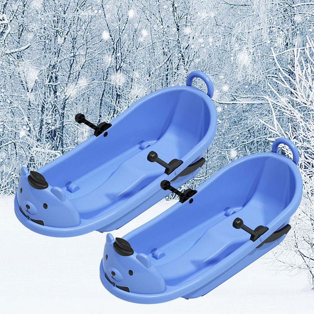 Children's Cartoon Bear Sledge, Frost-Resistant and Wear-Resistant Sledge with Two Handles and Pull Rope, Winter Sledge