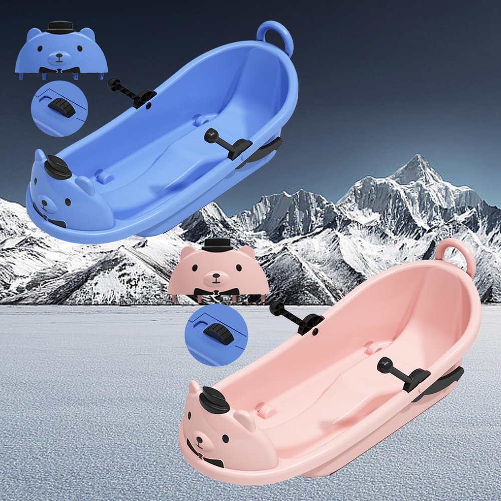 Winter Wearable Sled, Cartoon Bear Sled, Big Back Sled, Plastic Sled, Thickened Sled, Sled with Pull Rope