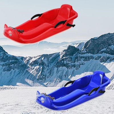 Thickened Winter Sled, Double Handle Children's Sled, Two-Person Padded Sled, Frost-Resistant Wear Sled, Plastic Sled with Backrest