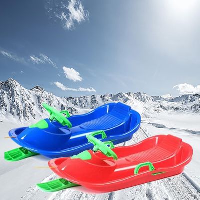 Children's Sledges with Steering Wheel, Two-Person Sledges with Cushions, Plastic Sledges, Sledges with Brake Handrails, Thickened Wear-Resistant Sledges
