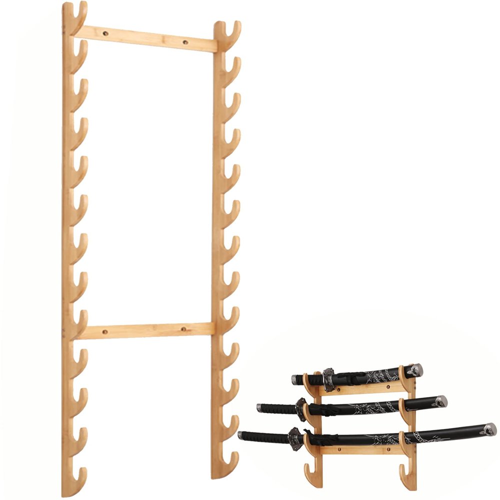 SUYUDD Katana Sword Stand Wall Mount | Multilayer Floor Standing Sword Stand Swords Rack, Sword Display Holder Vertical Sword Hanger, Martial Arts Sword Stand 8 Tier Wall Mounted (1-13 Floors)