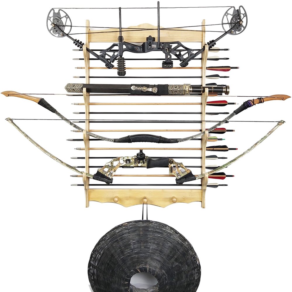 Sword Holder Sword Display Wall Mount Wood Katana Stand 6-Tier Samurai Display Rack, Wand Holder Sword Wall Hanger for Katana Sword Flute Fishing Rods Lightsaber Stand
