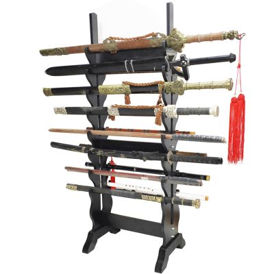 SUYUDD Katana Holder Multi-Layer Floor Sword Display Stand, 16/18/20/24 Tier Wood Sword Hanger Sword Rack Lightsaber Stand, Classic Hollow Katana Holder, Flute, Fishing Rod, Light Tube Stands, Black