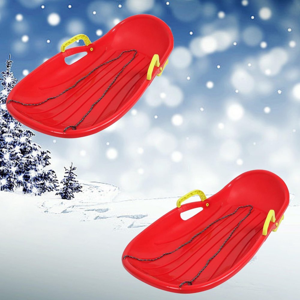 Children's Two-Seater Sledges, Thickened Plastic Sledges, Winter Two-Person Sledges, Sledges with Brakes and Pull Ropes, Anti-Freeze and Wear-Resistant Sledges