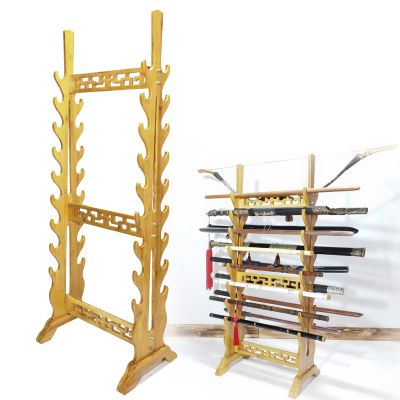 Katana Holder Multi-Layer Floor Sword Display Stand, 16/18/20/24 Tier Wood Sword Hanger Sword Rack Lightsaber Stand, Classic Hollow Katana Holder, Flute, Fishing Rod, Light Tube Stands